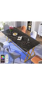 Hlivelood 71" Large Dining Table W/60000 Colors LED Lights for 6 7 8 People,Rectangular Wood Dini...