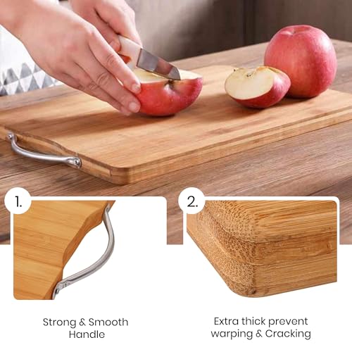 Image of Yellow Weaves Large Bamboo Wood Chopping Board (24 x 34 CM, 1.8 CM Thickness) Cutting Board with Metal Handle for Vegetables, Fruits, for Kitchen Use, Eco Friendly, BPA Free, Anti Microbial
