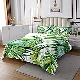 Palmblatt Tagesdecke 220x240,Hawaii Gesteppt Aquarell Monstera Tagesdecke für Kinder Jungen Mädchen Teenager,Tropischen Blättern Tagesdecke Quilt-Set für Schlafzimmer Wohnheim Wohnzimmer Grün