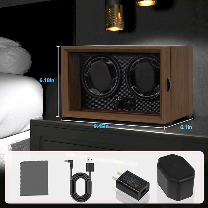 Image of Bequest Dual Watch Winders for Automatic Watches, Double Watch Winder Box for Rolex,4 Rotation Mode Setting,Blue Light,Elastic Watch Pillows for Lady and Man Watches, Brown, Business, High-end,Brown,