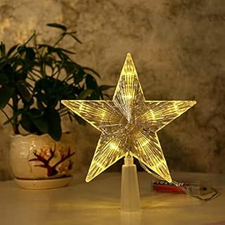 Christmas Tree Topper Star 10 LED Warm White Light Xmas Trees Top Decoration Lighted Star Xmas Tree Star Xmas Tree Decoration Treetop for Christmas Holiday Home Decor