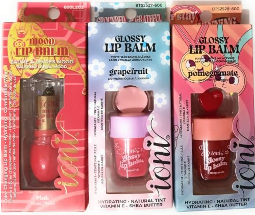 Ioni Lip Balm Set, Mood Color Changing Pink, Glossy Grapefruit & Pomegranate, Hydrating, Vitamin E, Shea Butter image 2