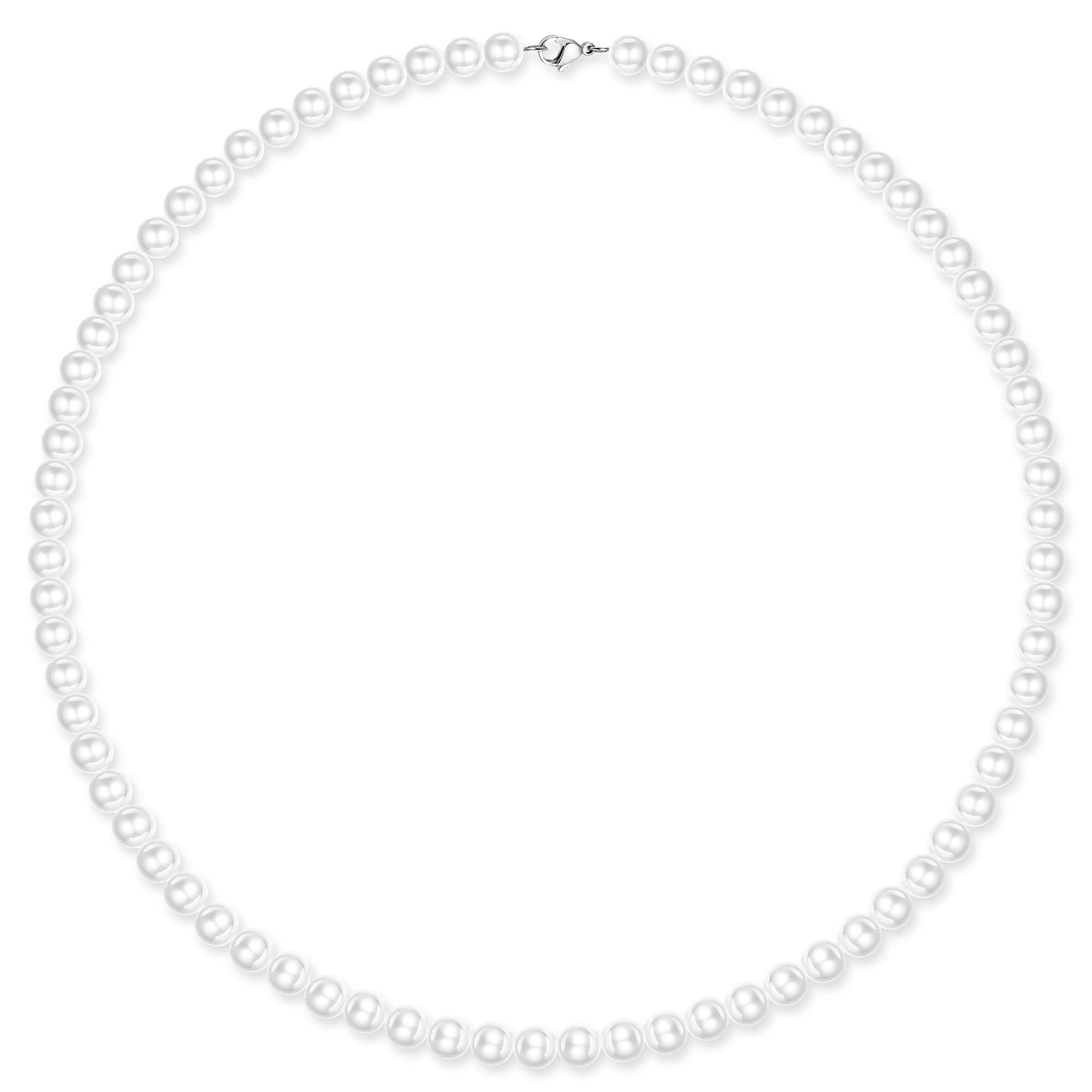 Diamday Collar de Perlas Para Hombres Mujeres 6mm 8mm Hombres Mujeres Collares de Gargantilla de Perlas ，Collares de Perlas Blancas Redondas Para Mujeres