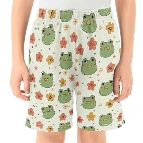 Kawaii Frogs Athletic Shorts with Zipper Pockets, Youth Boys Athletic Running Shorts for Summer2