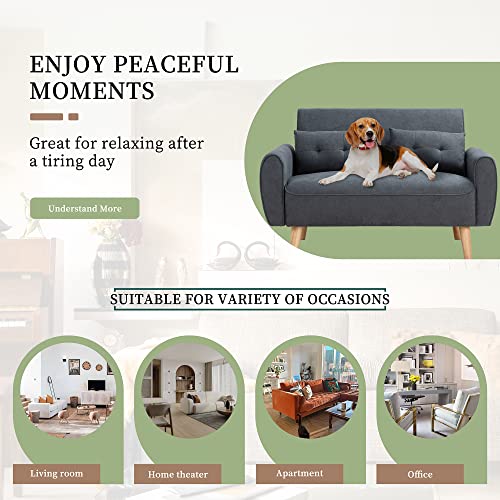 Vongrasig 47" Small Modern Loveseat Sofa, Mid Century Linen Fabric 2-Seat Sofa Couch Tufted Love Seat With Back Cushions And Tapered Wood Legs For Living Room, Bedroom And Small Space (Dark Gray) #TOP4