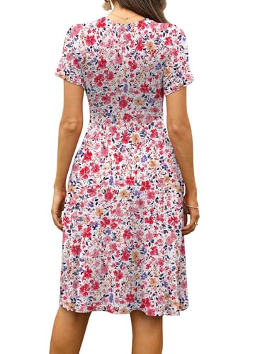 Image of WEACZZY Women's Summer Short Sleeve Casual Dresses V-Neck Floral Party Dress with Pockets