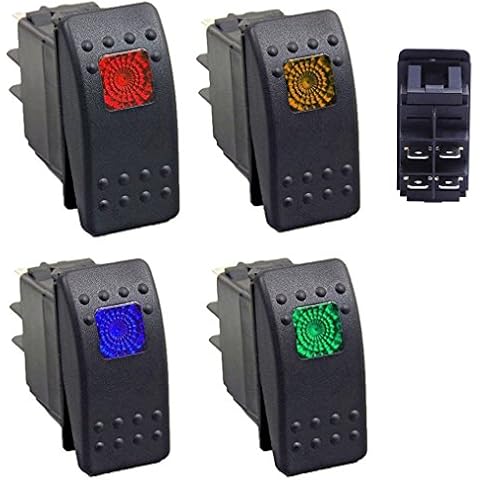 Qiorange 4Pcs Auto Rocker Switch, On/Off LED Toggle Switch Dash 4Pin For Car Marine Boat ATV RV LED Light Bar Off Road,Mix Color (Set A) Cover