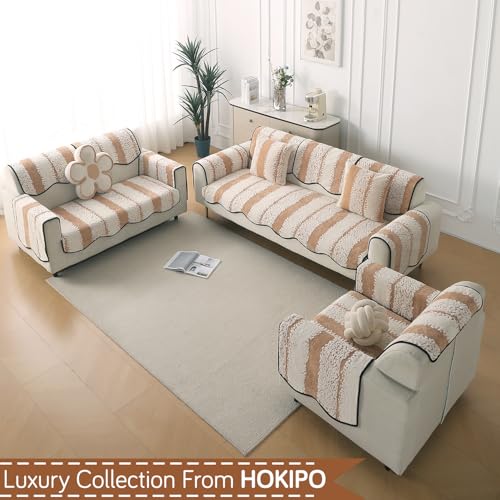 Image of HOKIPO Luxury Wavy Sofa Backrest Cover Mat 55x80 cm | Pack of 1 Anti Slip Backrest Mat, Desert Brown (AR-6218-BR)