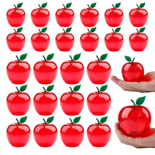 24 Pcs Plastic Apple Containers, Back to School Teacher gifts 2 Size Apple Containers for Teachers Appreciation Gifts Classroom Christmas Party Favor Gifts Snow Party Decor (6CM,9CM)
