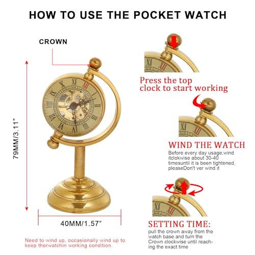 Image of Unique Ball Shaped Uncovered Mechanical Pocket Watch for Men, Roman Digital Dial Mechanical Pocket Watch with Chain