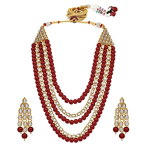 Image of Peora Kundan Faux Pearl Long Necklace & Jewelry Set Gift for Women
