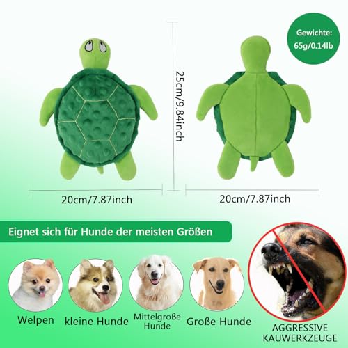 JWTEEE Hundespielzeug Quietschend - Interaktives Plüsch Meeresschildkröte Kauspielzeug für Kleine und Mittlere Hunde, Perfekt für Welpen zum Zahnen und Indoor & Outdoor Play (Grün)