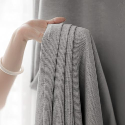 Image of LINENWALAS 100% Blackout Curtains for Window (7.5 Feet) - Set of 2 Panels, Linen Texture Complete Light Block Heavy Panels, Thermal Insulated & Noise Reducing Room Darkening Curtains (Light Grey)