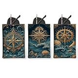 3 x Vintage-Kompass-Brillenbeutel, dunkelblau, künstlerische Leder-Sonnenbrillentasche, tragbare Aufbewahrung, Reisen, Küstensicher, Dunkelblau, 7x4.7 Inch