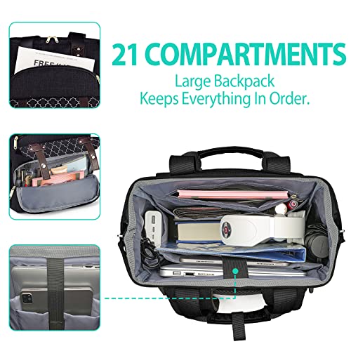 Backpack for Women, School Backpacks for Teen Girls, Large Wide Open Backpack with USB Charging Port, 15.6 Inch Work Laptop Backpack, Black2