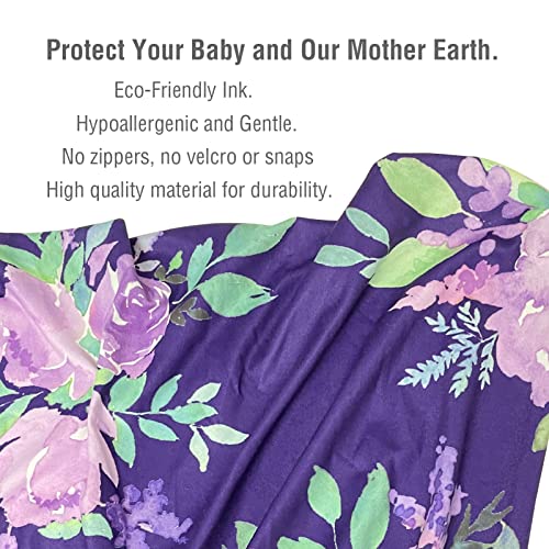 Image of Newborn Receiving Blanket Headband Set Purple Flower Stretchy Baby Girl Swaddle Blanket Large Infant Sleeping Wrap Blankets
