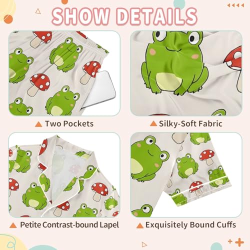 senya Mushroom Cute Frog Satin Summer Pajama Sets Silk Short Sleeve Button Down Sleepwear3