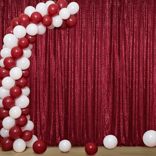 Sugargirl Burgundy Sequin Backdrop Curtain 4FTx8FT Glitter Burgundy Background Drapes Sparkle Photography Backdrop for Party Wedding Birthday Wall Decoration(2 Panels)