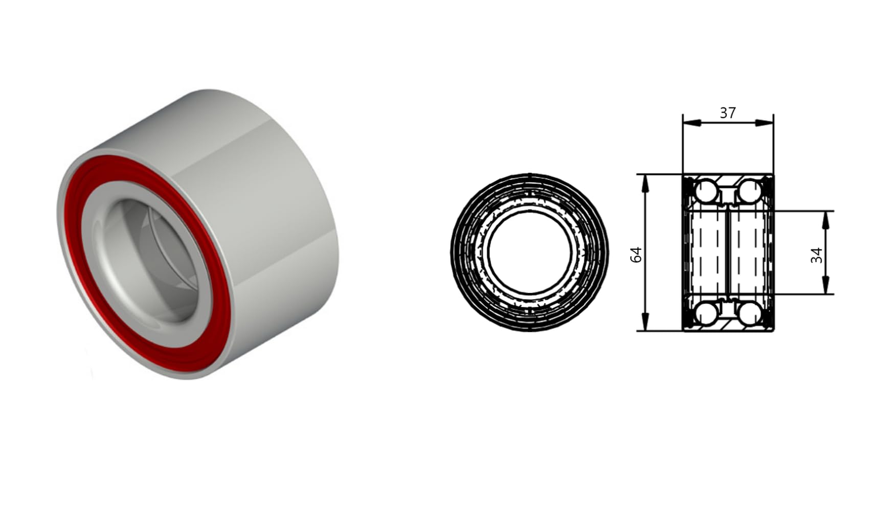 Knott Buje con Rodamiento Compacto 5x112 para Ejes de Remolque sin Freno VG7, VG10 y VG13, Kit de Repuesto Original de 34x64x37 mm con Tapa de Cubo y Tuerca Brida