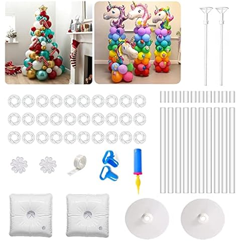 PlusFive Balloon Column Stand Kit 2 Set, 66 inch Height Balloon Stand Garland Decoration with Base, 30Pcs Balloon Clips, Manual Pump for Wedding Birthday Party Halloween Christmas Balloon Decoration Cover