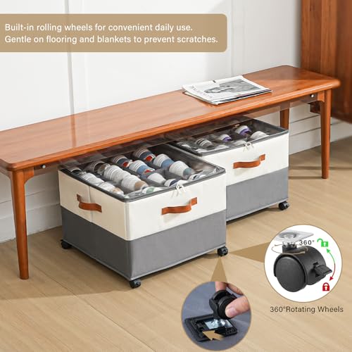 Image of INSTY 2 Pack Shoe Organizer for Closet,Shoe Storage Organizer with Wheels, Fits up to 32 Pairs,Adjustable Dividers,Fabric Shoe Storage Bins with Clear Cover,Beige and Grey
