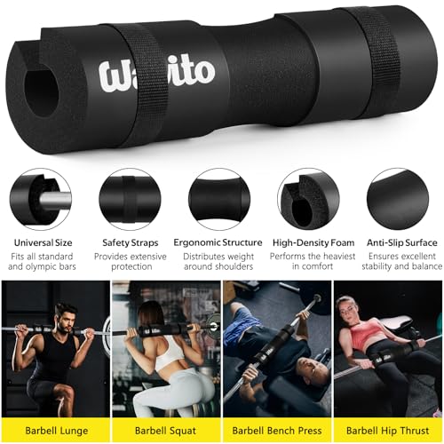 Image of WALITO 8Pcs Barbell Pad Set for Hip Thrust - Squat Pad,Gym Accessories for Women with Bar Bad,Bench Press, with Gym Ankle Straps,Resistance Bands for Working Out,Lifting Strap,Carry Bag