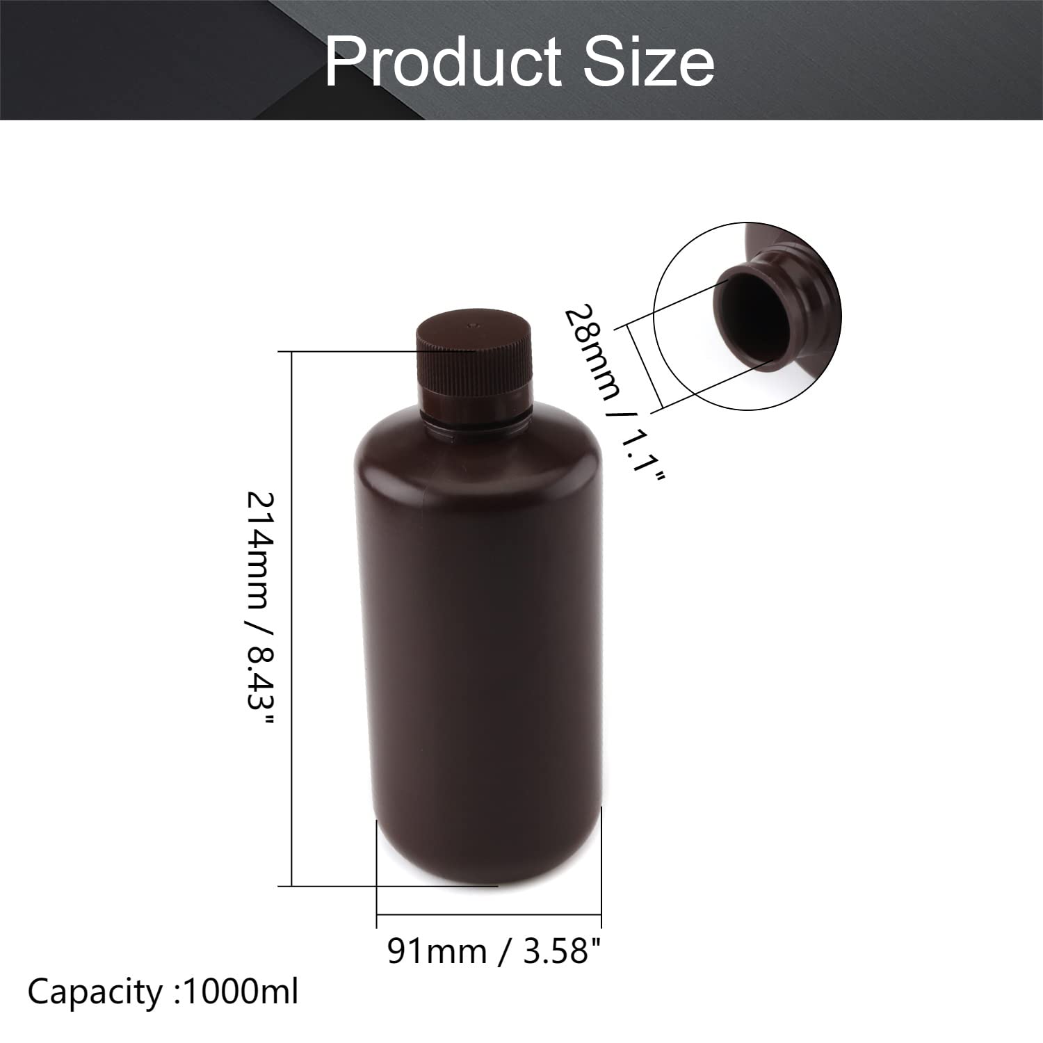 Othmro Lot de 2 récipients ronds en plastique de 1 000 ml pour réactifs chimiques de laboratoire, bouteilles de stockage solides pour échantillons avec bouchon pour le stockage des aliments, marron