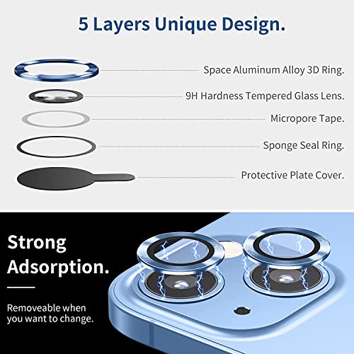 Image of LINEOVAL Compatible for i Phone 14 | iPhone 14 Plus Camera Lens Protector,Tempered Glass Bling, Alloy Metal Camera Ring Guard for i phone14 | iphone 14 plus Blue