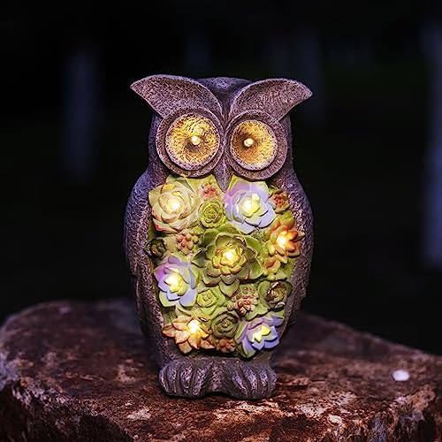 Ovewios Solar Garden Statues Owl Figurine With Succulent And Led Lights - Owl Statues Garden Ornament For Outside, Patio, Yard, Balcony - Gardening Housewarming Birthday Gifts #TOP20