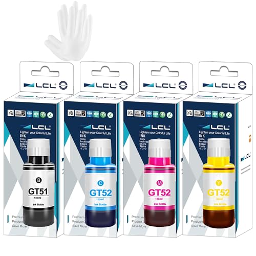 LCL Ink Bottle GT51 GT52 (4PK KCMY) Compatible for HP DeskJet GT5810 5820 5811 5821 5822 Ink Tank 118 310 311 315 318 319 410 411 415 416 418 419 HP ink tank 315 415 416 ImagePrograf TA-30