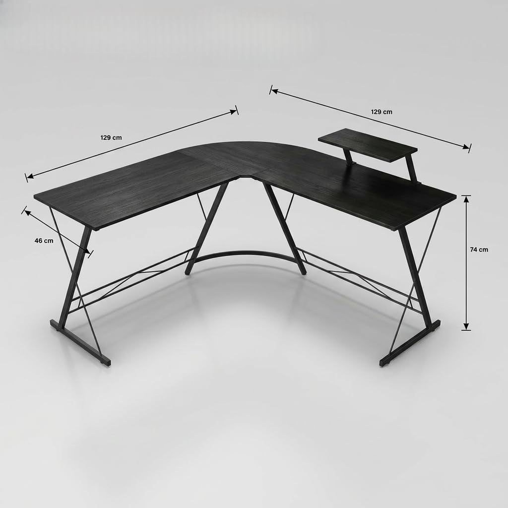 Scrivania angolare a L scrivania computer ufficio gaming con ripiano struttura in metallo stabile piano MDF ampio spazio lavoro home office studio - nero