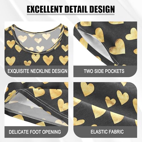 ALAZA Golden Love Heart Black Pajamas Set Short Sleeve Cotton Sleepwear Summer Pjs 2 Piece 5-14Y4