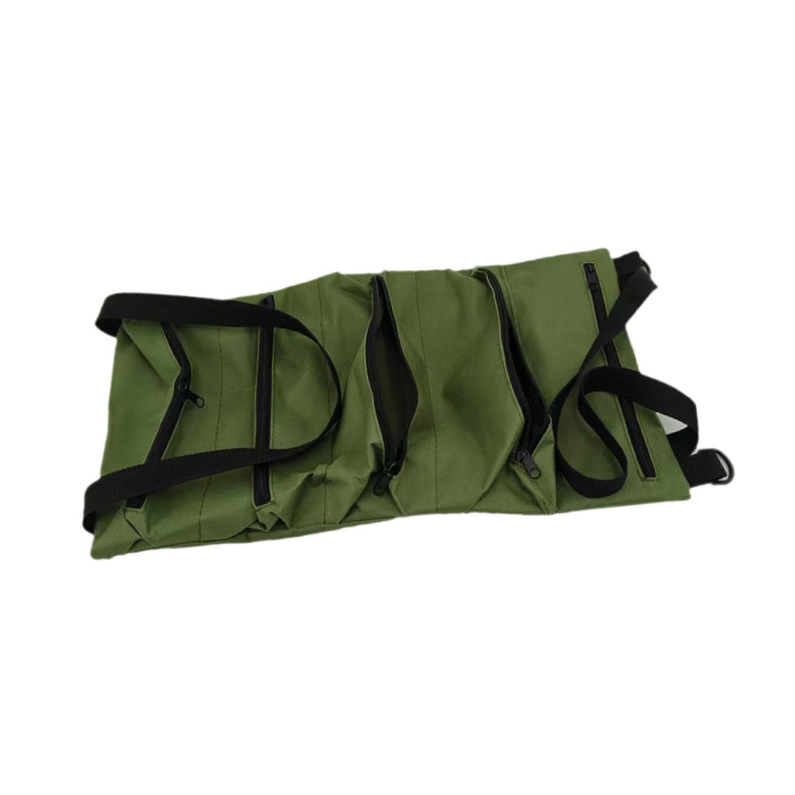 Tool Roll up Bag Handbag with 5 Zipper Pockets Portable for Motorcycle Truck Green-image-47