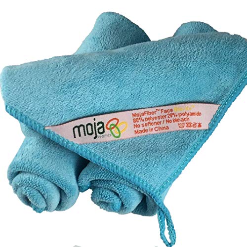 MojaWorks Microfiber Face Cloth Cleaning - Heavy Duty Stitching, Dual Purpose, Ultra Dense, Exfoliate Skin, Cleanse Pores - Easily Remove Makeup Dead Skin Cells - 3 Pack Measures 12" x12" (Blue)