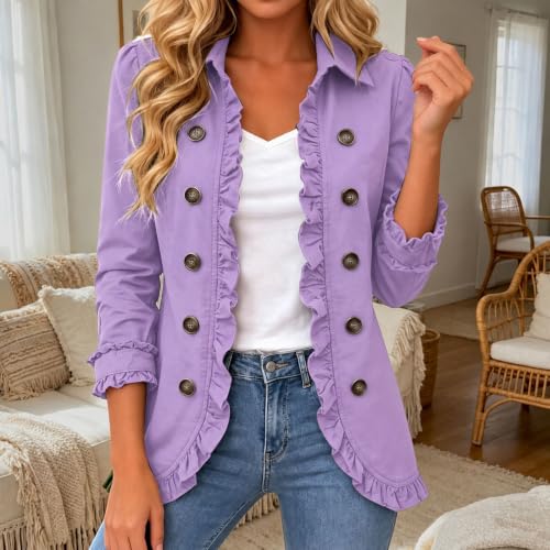 Light Fall Jackets For Women Dressy Open Front Lapel Ruffle Peplum Outwear - image 3