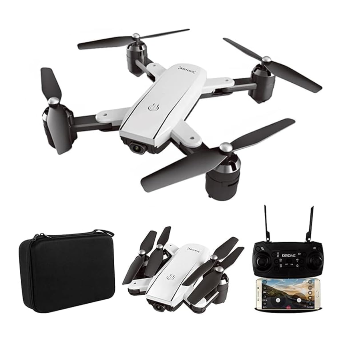 Pihot Mini Drone With 4K Dual Camera RC Drone Multifunctional P10 Follow Me, Gesture Control, Gesture Photo, Gesture Recording, Altitude Hold, One Key Lift, Route Planning & Auto Home White