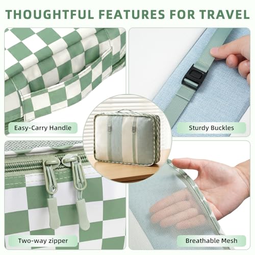 Image of BAGAIL 8 Set Packing Cubes Luggage Packing Organizers for Travel Accessories-Matcha checkered