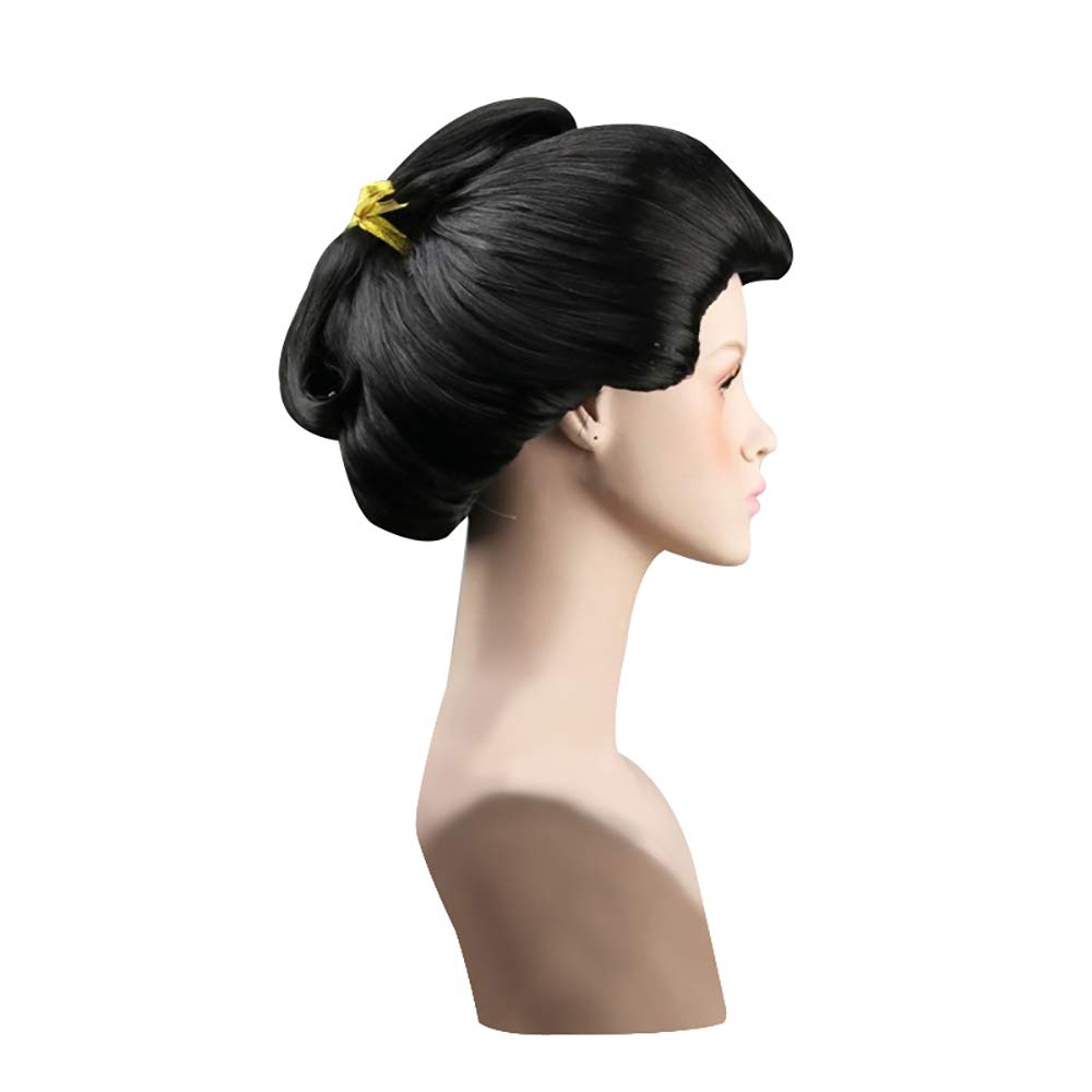 Deluxe Geisha Wig - Black Updo Japanese Cosplay Costume Hairpiece - Oriental Lady Roleplay Theme Party Wig