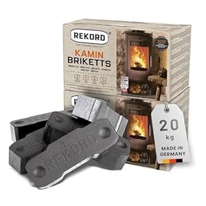 Rekord® Braunkohlebriketts 20 kg (2x10 kg Paket) – Kaminbriketts mit hohem Heizwert & Langer Brenndauer – Qualitäts–Braunkohle für Kamine & Dauerbrandöfen – Gluthalter Briketts Made in Germany