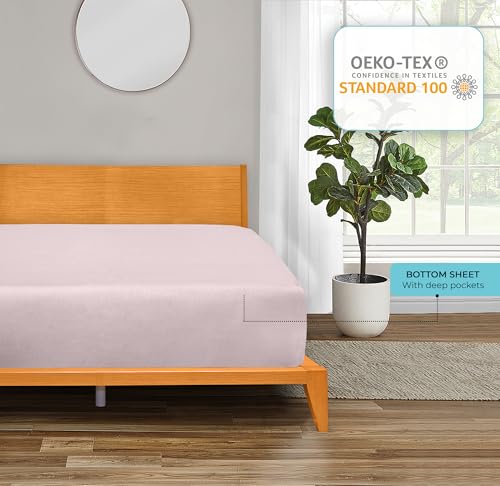 Image of ROYALE LINENS 300 Thread Count 100% Long Staple Combed Cotton Fitted Sheet Twin XL - Super Soft Deep Pocket Bottom Sheet - Fitted Sheets Only - Elastic Sheets (Twin XL, Lavender)