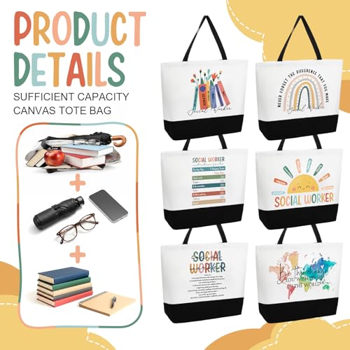 Image of 6 Pcs Social Worker Gift Bulk Christmas Thank You Canvas Bag for Women Reusable Grocery Bag Christmas Appreciation Gift for Bsw Msw Dsw Volunteer Msw Nurse Employee Staff Teacher