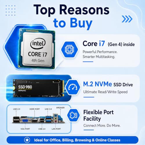 Image of Desktop PC | CPU Core i7 3.60Hz | 16GB RAM | 256GB NVMe SSD | 5G WiFi & Bluetooth | Type-C Port | LAN | Windows 11 Pro Licence & MS Office | GEN4 Computer (VX3-i7GEN4-16GB-256GB-NVMe)