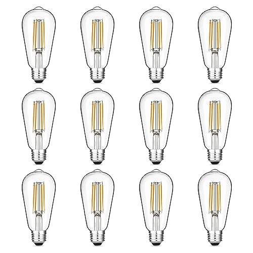 Gozelux 12-Pack Vintage LED Edison Light Bulb 60W Equivalent, Decorative Antique Filament Light Bulbs with 90+ CRI, Warm White 2700K, 750 Lumens, E26 Base, Dimmable
