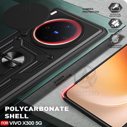 Image of AESTMO Tough Armor Vivo X300 5G Bumper Back Case Cover | Ring Holder & Sliding Camera Shield Cover | 360 Degree Protection Back Case Cover for Vivo X300 5G (Black)