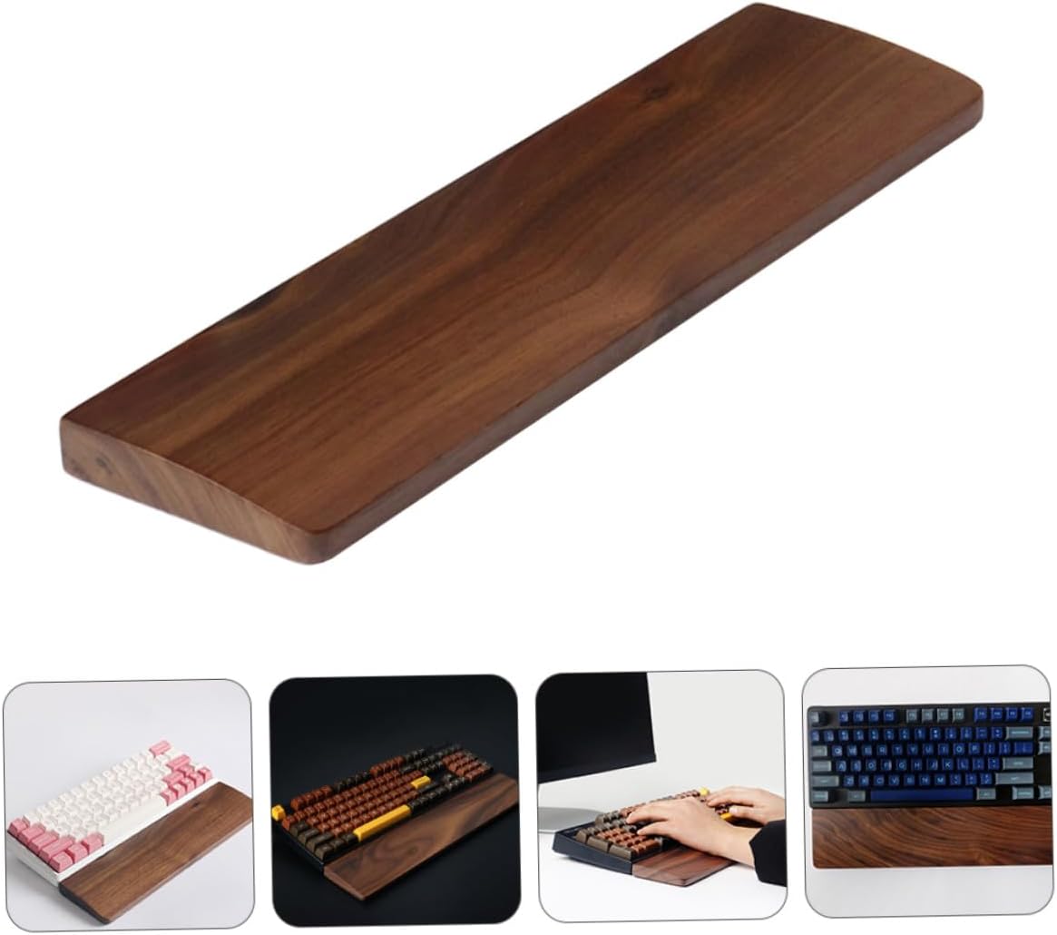 Sewroro Ergonomic Solid Walnut Wood Wrist Rest Curved Palm Support for Computer Keyboard Typing Relief Home Office Gaming