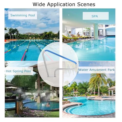 Pool Handrail,55x32 Pool Railing,304 Stainless Steel 250LBS Load Capacity Silver Rustproof Pool Handrail with Blue Grip Cover& Accessories,Quick Mount,for Pools and Spas