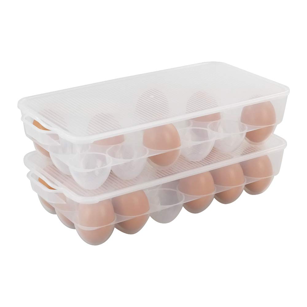 Bringer Clear Set Of 2 Plastic Eggs Holder Trays, 18 Grids Egg Holder For Fridge