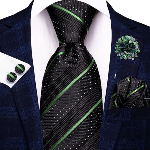 Image of Hi-Tie Men's Silk Ties Formal Woven Classic Necktie Pocket Square Cufflinks Lapel Pin Set Wedding Business