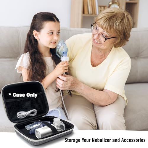 Image of Protective Carrying Case for Portable Nebulizer, Travel Medical Bag with Hard Shell for Inhaler Spacer, Masks, Asthma Accessories Emergency Medicine Storage Bag for Kids and Adults (Gray)