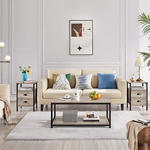 Yaheetech Industrial Coffee Table for Living Room, Large Side Table with Metal Leg and Storage Shelf, Gray, 100x50x45cm